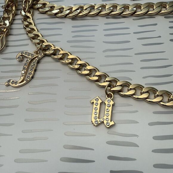 Juicy Couture Gold Tone Chain Link Belt Front Juicy Charm Drop Size M/L NWT - Picture 4 of 6
